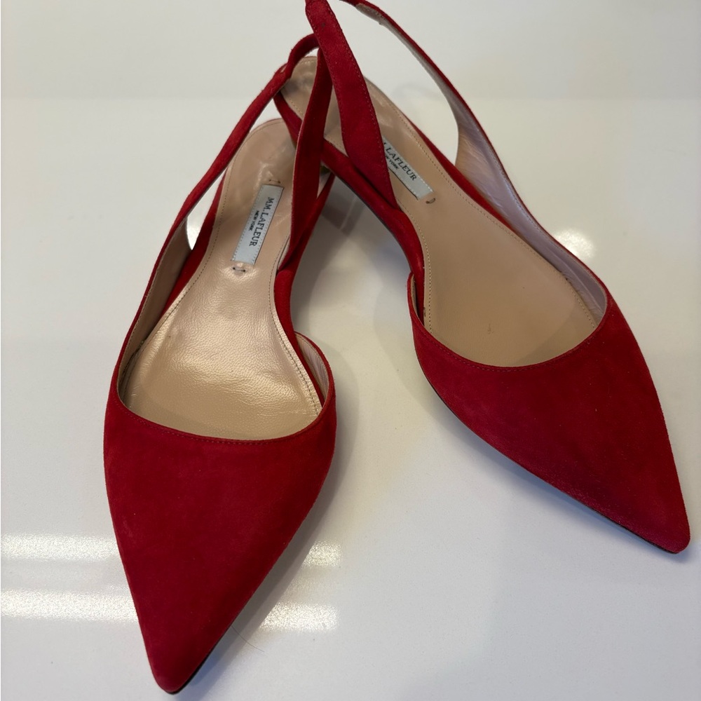 MM Lafleur Red Suede Pointed Slingback Flats